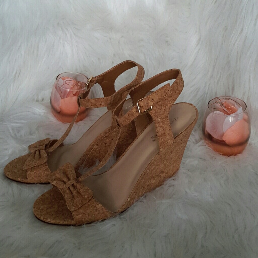 Cork Bow Shoe Dazzle Strap Wedges